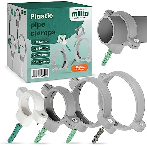 10x Millto™ Rohrschelle Halterung Rohr Klemme 32/50/75/110mm Stockschraube Dübel Stockschraube Dübel Rohrhalter Wasserrohrhalter Abwasserrohrschelle Kanalisationsrohrschelle Abwasserrohrhalterung von Millto