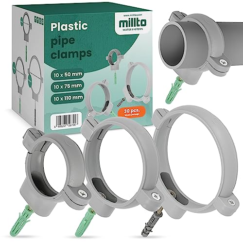 10x Millto™ Rohrschelle Halterung Rohr Klemme 50/75/110mm Stockschraube Dübel Stockschraube Dübel Rohrhalter Wasserrohrhalter Abwasserrohrschelle Kanalisationsrohrschelle Abwasserrohrhalterung von Millto