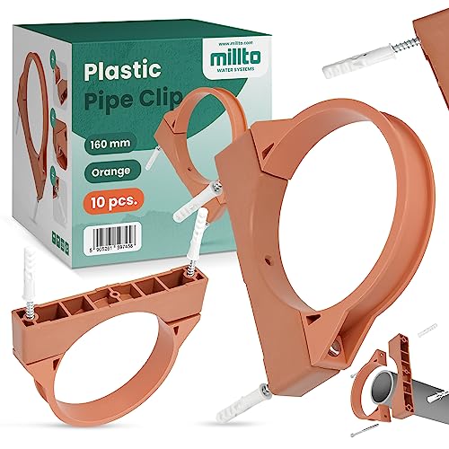 10x Millto™ Rohrschelle Kunststoff Halterung Rohr 160mm Stockschraube Dübel Rohrhalter Wasserrohrhalter Abwasserrohrschelle Kanalisationsrohrschelle Abwasserrohrhalterung von Millto