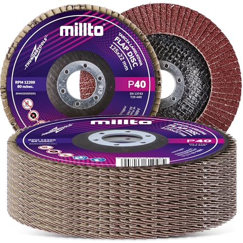 10x Millto Schleifscheibe Lamellenscheibe Fächerscheibe 125 x 22,2 mm Korn P40 T29 Metall Holz Schleifmop Schleifmopteller Winkelschleifer Fächerschleifscheibe Schnelles und Präzises 10x Millto Schleifscheibe Lamellenscheibe Fächerscheibe 125 x 22,2 mm Korn P40 T29 Metall Holz Schleifmop Schleifmopteller Winkelschleifer Fächerschleifscheibe Schnelles und Präzises von Millto