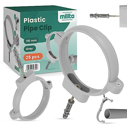 25x Millto™ Rohrschelle Kunststoff Halterung Rohr 110mm Stockschraube Dübel Rohrhalter Wasserrohrhalter Abwasserrohrschelle Kanalisationsrohrschelle Abwasserrohrhalterung von Millto