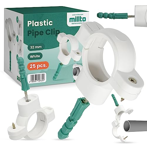 25x Millto™ Rohrschelle Kunststoff Halterung Rohr Klemme Stockschraube Dübel Rohrhalter Wasserrohrhalter Abwasserrohrschelle Kanalisationsrohrschelle Abwasserrohrhalterung von Millto