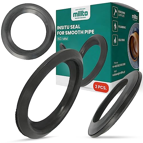 2x Millto™ Glattrohrendichtung 160 mm Dichtung für Kanalisationsrohr Glattes Rohr Gummidichtung Gummi Dichtungsring Lippendichtring Kanalisationsrohrdichtung Flexible Dichtung von Millto