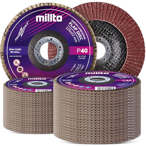 50x Millto Schleifscheibe Lamellenscheibe Fächerscheibe 125 x 22,2 mm Korn P40 T29 Metall Holz Schleifmop Schleifmopteller Winkelschleifer Fächerschleifscheibe Schnelles und Präzises 50x Millto Schleifscheibe Lamellenscheibe Fächerscheibe 125 x 22,2 mm Korn P40 T29 Metall Holz Schleifmop Schleifmopteller Winkelschleifer Fächerschleifscheibe Schnelles und Präzises von Millto