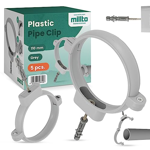 5x Millto™ Rohrschelle Kunststoff Halterung Rohr 110mm Stockschraube Dübel Rohrhalter Wasserrohrhalter Abwasserrohrschelle Kanalisationsrohrschelle Abwasserrohrhalterung von Millto