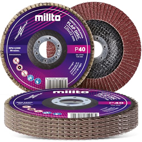 5x Millto Schleifscheibe Lamellenscheibe Fächerscheibe 125 x 22,2 mm Korn P40 T29 Metall Holz Schleifmop Schleifmopteller Winkelschleifer Fächerschleifscheibe Schnelles und Präzises 5x Millto Schleifscheibe Lamellenscheibe Fächerscheibe 125 x 22,2 mm Korn P40 T29 Metall Holz Schleifmop Schleifmopteller Winkelschleifer Fächerschleifscheibe Schnelles und Präzises von Millto