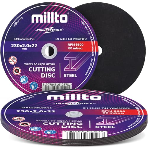 5x Millto Trennscheibe Metalltrennscheibe 230x2 mm Stahl Edelstahl Metall Blech für Winkelschleifer Schneidewerkzeug Metallbearbeitung Präzisen Schnitten Hohe Qualität 5x Millto Trennscheibe Metalltrennscheibe 230x2 mm Stahl Edelstahl Metall Blech für Winkelschleifer Schneidewerkzeug Metallbearbeitung Präzisen Schnitten Hohe Qualität von Millto