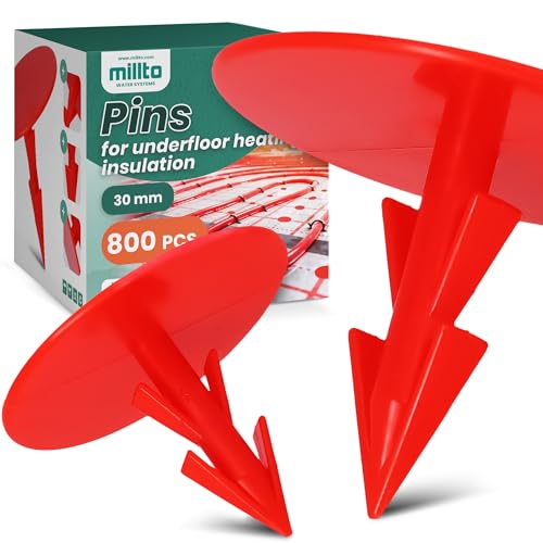 800x Millto Clips für Fussbodenheizung Folie 30 mm Montageklammern Klammern Ankerclips Stecknadeln Nadeln Spitz Halter Befestigung von Fußbodenheizungsfolie Rot von Millto