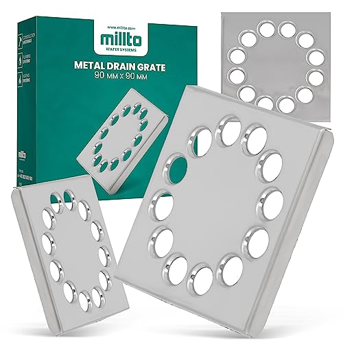 Edelstahl Abdeckung Bodenablauf für Duschablauf 140 x 140 mm Metall Für den Innen- und Außeneinsatz Bodenablaufabdeckung Quadratischer Metallablaufrost von Millto