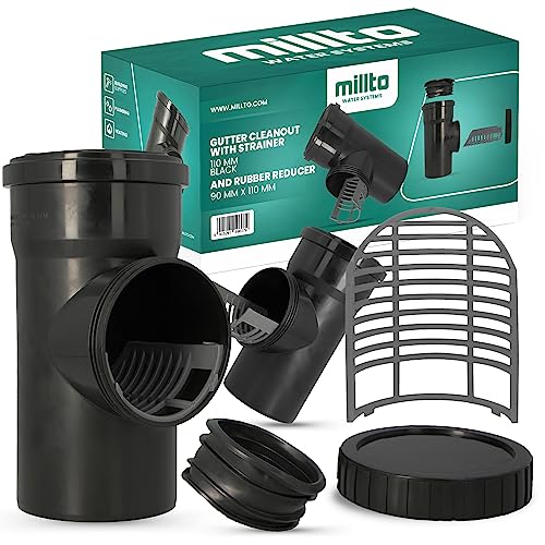 Millto™ Regenrohfilter Sieb Gummireduktion 90 x 110mm Fallrohrfilter Dachrinne Dachrinnenspülsystem Laubfänger Dachrinnensieb Abflusssystem Schwarz Dachrinnenzubehör Regenwasserfilter von Millto