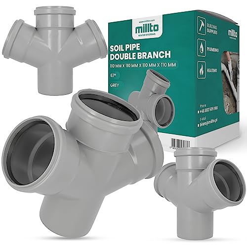 Millto™ Abflussrohr Doppelabzweig 110x110x110x110 67º Grau Abfallsystem Muffe Abwasserrohr Kanalisationsanschluss Verbindungsstück für Abwasserkanalisation Polypropylen von Millto