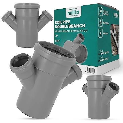Millto™ Abflussrohr Doppelabzweig 110x50x110x50 45º Grau Abfallsystem Muffe Abwasserrohr Kanalisationsanschluss Verbindungsstück für Abwasserkanalisation Polypropylen von Millto