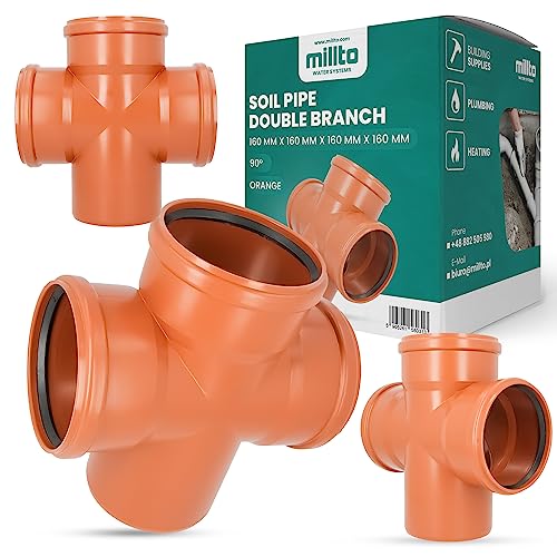 Millto™ Abflussrohr Doppelabzweig 160x160x160x160 90º Orange Abfallsystem Muffe Abwasserrohr Kanalisationsanschluss Verbindungsstück für Abwasserkanalisation Polypropylen von Millto