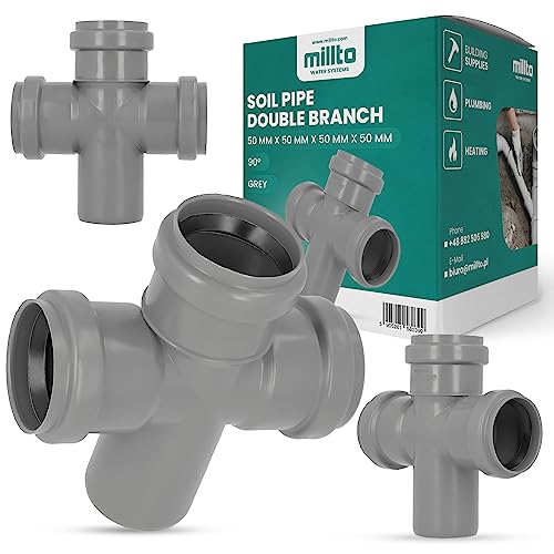 Millto™ Abflussrohr Doppelabzweig 50x50x50x50 90º Grau Abfallsystem Muffe Abwasserrohr Kanalisationsanschluss Verbindungsstück für Abwasserkanalisation Polypropylen von Millto