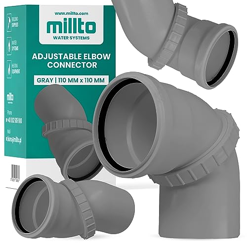 Millto™ Abwasser Verdrehung Bogen 110 mm Bodenrohr Abfallrohrkrümmer Einstellbar Abflussrohr Abwasserkanalisation Winkel Kunststoff PP Anschlussstück Formstücke von Millto