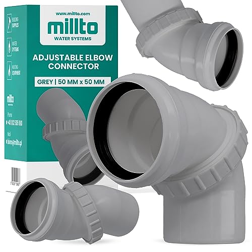 Millto™ Abwasser Verdrehung Bogen 50 mm Bodenrohr Abfallrohrkrümmer Einstellbar Abflussrohr Abwasserkanalisation Winkel Kunststoff PP Anschlussstück Formstücke von Millto