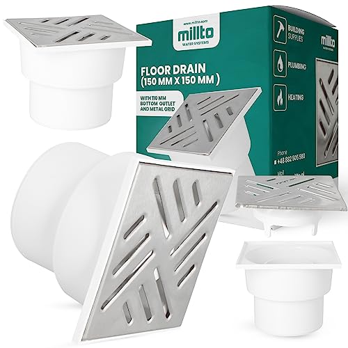 Millto™ Bodenablauf Ablaufrost 10x15x15cm Unterer Auslass Metall Kellerablauf Senkrecht Abgang Quadratischer Garagenablauf Kanalisationsgitter Entwässerung Abfallgitter Nassraumablauf von Millto