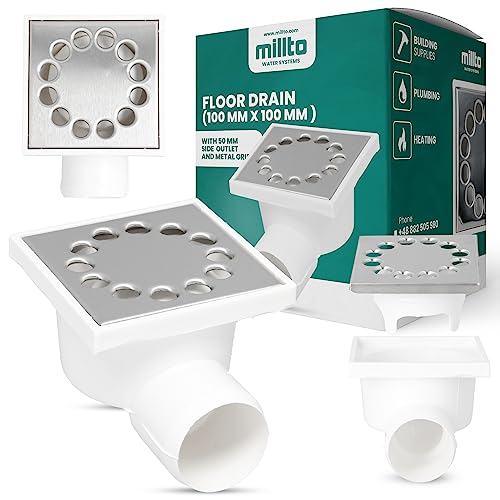 Millto™ Bodenablauf Ablaufrost 5x10x10cm Seitlich Auslass Kellerablauf Metall Waagerecht Quadratischer Garagenablauf Kanalisationsgitter Entwässerung Abfallgitter Nassraumablauf von Millto