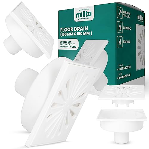 Millto™ Bodenablauf Ablaufrost 5x15x15cm Unterer Auslass Vertikal Kellerablauf Senkrecht Abgang Quadratischer Garagenablauf Kanalisationsgitter Entwässerung Abfallgitter Nassraumablauf von Millto