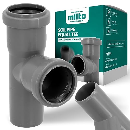 Millto™ T-Stück Kanalisationsrohr 40x40x40 90º Fitting Verbinder Abwasserrohr Verbindung Sanitärsystem-Fittings Entwässerungsverbinder Polypropylen Abwasserkanalisation Kanalisationsanschluss von Millto