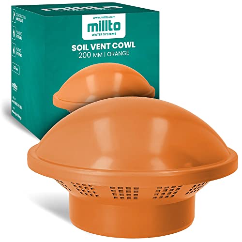 Millto™ Dachentlüftungskappe Abflussrohranschluss Abwasserentlüftungsendkappe Schornsteinrohr Regenschutz 200 mm Orange Steckbuchsenstecker von Millto