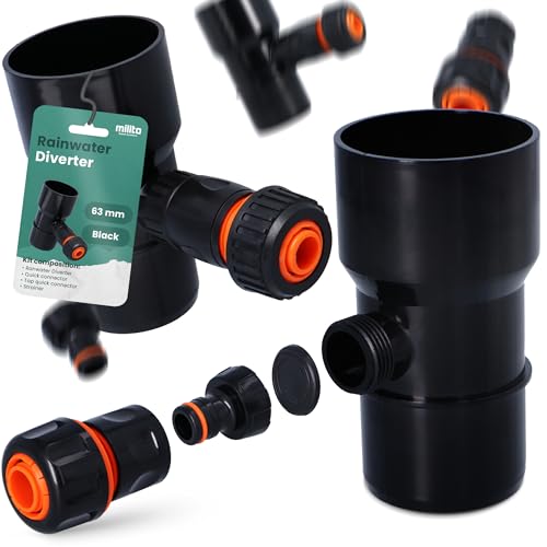 Regenwasserableitungsset Regenfüller Wasserstutzen Auffangsystem Schwarz 63 mm Auffangbehälter von Millto