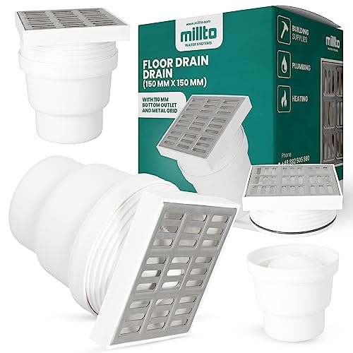 Millto™ Duschablauf Bodenablauf 110x150x150 mm Metallablaufrost Verstellbarer Unterer Anschluss Siphon mit Geruchsstop Bodenablaufabdeckung Quadratischer Geruchshemmender von Millto