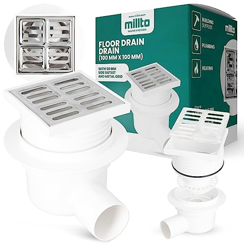Millto™ Duschablauf Bodenablauf 50x100x100 mm Metallablaufrost Verstellbarer mit Seitenanschluss Siphon mit Geruchsstop Bodenablaufabdeckung Quadratischer Geruchshemmender von Millto