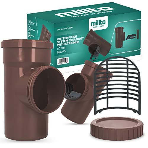 Fallrohrfilter DN 100 Ø 110 mm Braun Regenrohfilter mit Sieb Regenrohrablauf Regensammler Dachrinnenschutz Dachrinnen Laubschutz Regenwasser Regentonne Regenwasserfilter von Millto