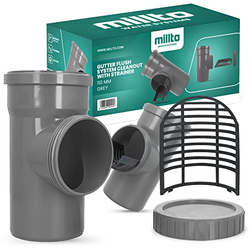 Fallrohrfilter DN 100 Ø 110 mm Grau Regenrohfilter mit Sieb Regenrohrablauf Regensammler Dachrinnenschutz Dachrinnen Laubschutz Regenwasser Regentonne Regenwasserfilter von Millto