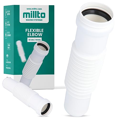 Millto™ Flexibler Ablaufschlauch 32 mm Winkel Abflussrohr Rohr mit Dichtung für Siphon Waschbecken Badezimmer Flexibles Kniestück Entwässerungssystem Weiß von Millto