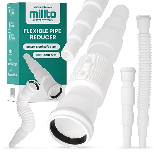 Millto™ Flexibler Rohrreduzierer 50 x 50/40/32 mm Sanitärarmaturen Reduzierrohr-Verlängerung Abflussverbinder mit Muffe Langlebiges HDPE Polyethylen Beschädigungssicherer Kanalsystem Anschluss von Millto