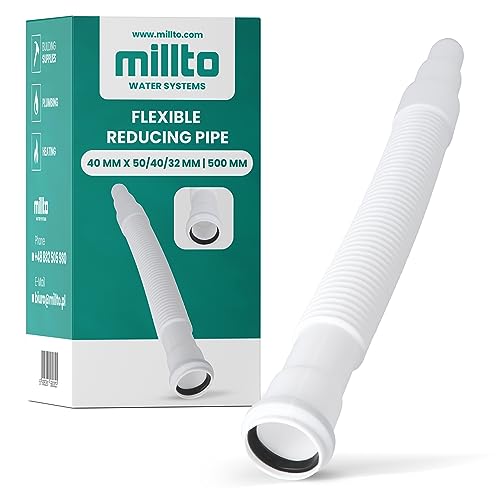 Millto™ Flexibles Rohr Reduzierstück 40 x 50/40/32 mm 500 mm Abflussrohr mit Muffe Abwassersystem Kanalsystem Abgang Waschtisch Verstellbares Abflussverbindungsstück Abflusssysteme von Millto