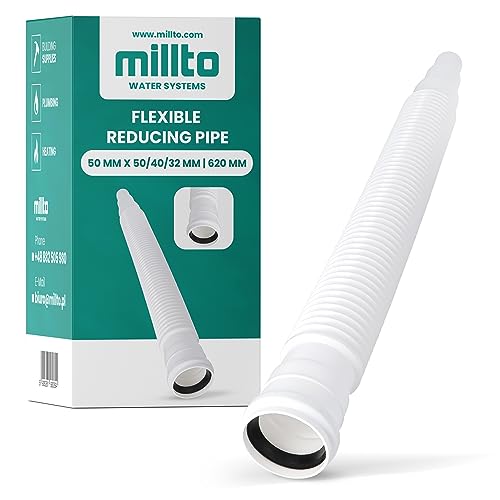 Millto™ Flexibles Rohr Reduzierstück 50 x 50/40/32 mm 620 mm Abflussrohr mit Muffe Abwassersystem Kanalsystem Abgang Waschtisch Verstellbares Abflussverbindungsstück Abflusssysteme von Millto
