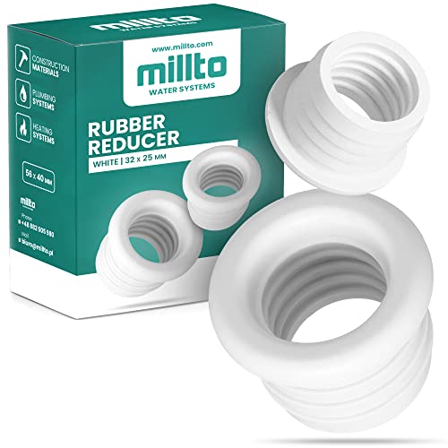 Millto Gummi Reduzierstück Rohreinsatz Push Fit Abflussrohr Abflussrohr Gummimanschette Dichtungsadapter Anschluss (32x25 mm), Weiß von Millto