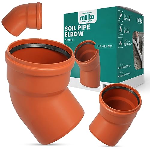 Millto™ Kunststoff Bogen 160x160 mm 45º Rohrbogen Abwasser Installation PP-Bogen Abwassersysteme Abflussrohr Anschluss Kanalisationsrohr Sanitärverbinder Armaturen für Entwässerungssysteme von Millto