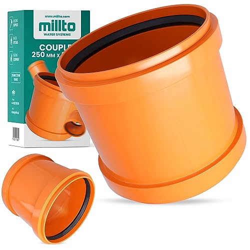 Millto™ Muffe Abwasserrohr 250 x 250 mm Orange PP Abwasserkanalisation Verbindung Anschluss Kanalrohrsystem Chemische Beständigkeit Mit 2 Gummidichtringen von Millto