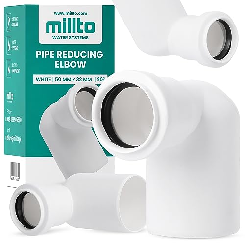 Millto™ Reduzierstück Bogen 50x32 mm 90º Weiß Rohrbogen Abfluss Abwasserkanalisation Sanitärrohrbogen Abflussrohrverbinder Abflussrohrkrümmer Kanalisationssysteme Polypropylen von Millto