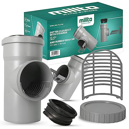 Millto™ Regenrohfilter Sieb Gummireduktion 100 x 110mm Fallrohrfilter Dachrinne Dachrinnenspülsystem Laubfänger Dachrinnensieb Abflusssystem Grau Dachrinnenzubehör Regenwasserfilter Dachrinnenschutz von Millto