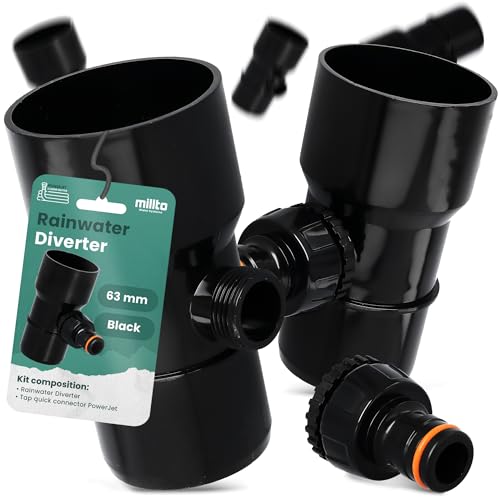 Millto™ Regensammler Dachrinnenablauf Regentonne DN Ø63 mm 3/4 AG Schwarz | Wasserfänger Wassersammler Regenwasser Fallrohr Regenwassersammler Anschluss für Schnellkupplung 3/4 PowerJet von Millto