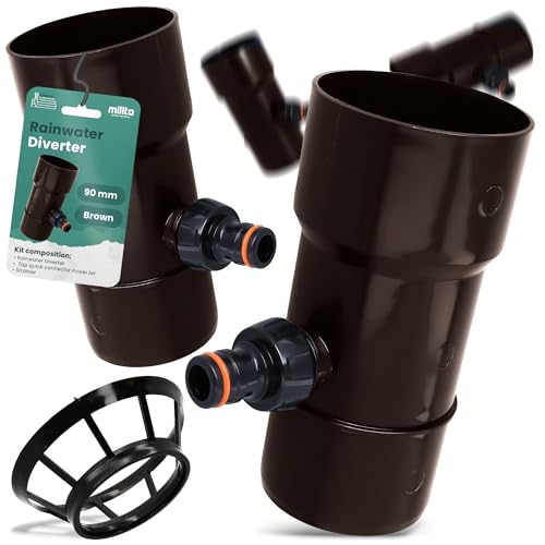 Millto™ Regensammler Dachrinnenablauf Regentonne DN Ø90 mm 1 AG Braun | Wasserfänger Wassersammler Regenwasser Fallrohr Regenwassersammler Anschluss für Schnellkupplung 3/4 PowerJet von Millto