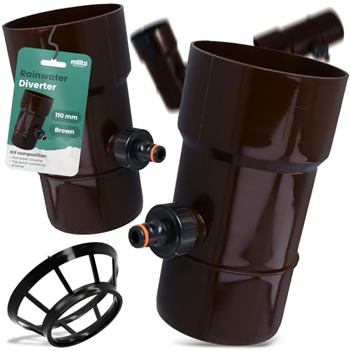 Millto™ Regensammler Dachrinnenablauf für Regentonne DN Ø110 mm 1 AG Braun | Wasserfänger Wassersammler Regenwasser Fallrohr Regenwassersammler Fallrohrfilter Anschluss für Schnellkupplung von Millto