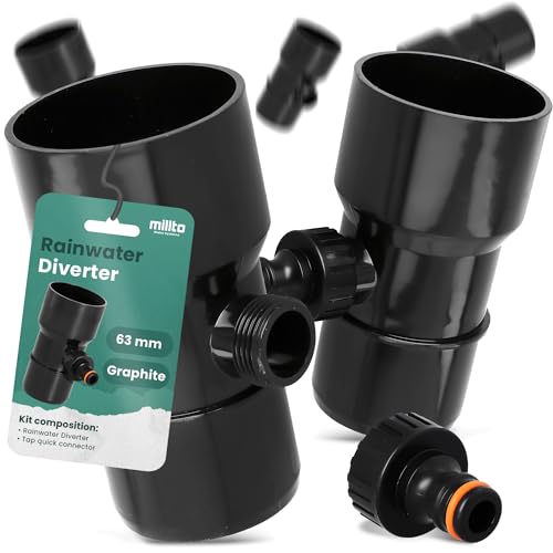 Millto™ Regensammler Dachrinnenablauf für Regentonne DN Ø63 mm 3/4 AG Graphit | Wasserfänger Wassersammler Regenwasser Fallrohr Regenwassersammler Fallrohrfilter Anschluss für Schnellkupplung von Millto