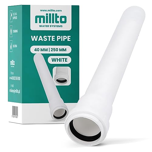 Millto™ Rohr Abwasserrohr Kanalisationsrohr 40 mm x 250 mm Weiß Kanalrohr Abflussrohr mit Gummidichtung Kanalrohrsystem Heißwasser Chemische Beständigkeit Abwasser von Millto