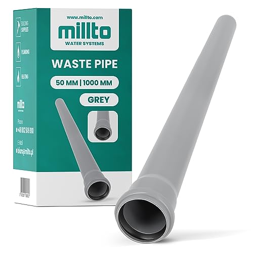 Millto™ Rohr Abwasserrohr Kanalisationsrohr 50 mm x 1000 mm Grau Kanalrohr Abflussrohr mit Gummidichtung Kanalrohrsystem Heißwasser Chemische Beständigkeit Abwasser von Millto