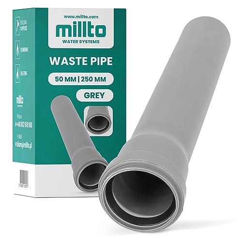 Millto™ Rohr Abwasserrohr Kanalisationsrohr 50 mm x 250 mm Grau Kanalrohr Abflussrohr mit Gummidichtung Kanalrohrsystem Heißwasser Chemische Beständigkeit Abwasser von Millto