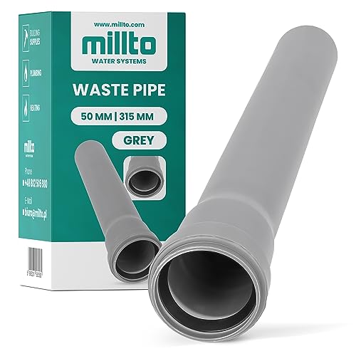 Millto™ Rohr Abwasserrohr Kanalisationsrohr 50 mm x 315 mm Grau Kanalrohr Abflussrohr mit Gummidichtung Kanalrohrsystem Heißwasser Chemische Beständigkeit Abwasser von Millto