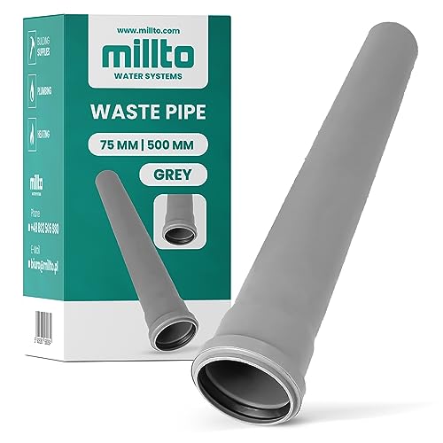 Millto™ Rohr Abwasserrohr Kanalisationsrohr 75 mm x 500 mm Grau Kanalrohr Abflussrohr mit Gummidichtung Kanalrohrsystem Heißwasser Chemische Beständigkeit Abwasser von Millto