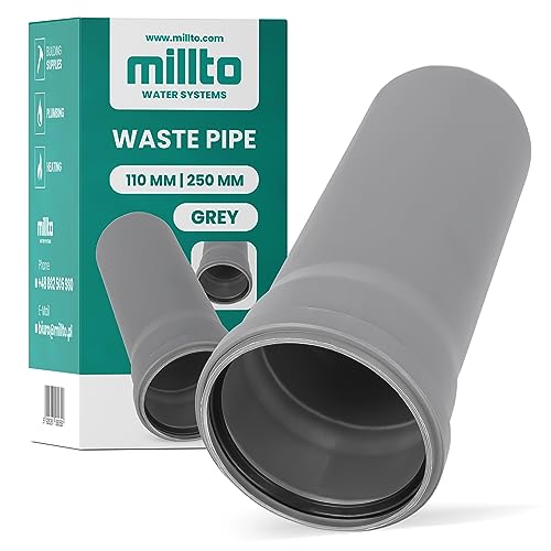 Millto™ Rohr Abwasserrohr Kanalisationsrohr 110 mm x 250 mm Grau Kanalrohr Abflussrohr mit Gummidichtung Kanalrohrsystem Heißwasser Chemische Beständigkeit Abwasser von Millto