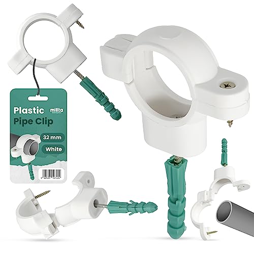 Millto™ Rohrschelle Kunststoff Halterung Rohr Klemme 32mm Stockschraube Dübel Rohrhalter Wasserrohrhalter Abwasserrohrschelle Kanalisationsrohrschelle Abwasserrohrhalterung von Millto
